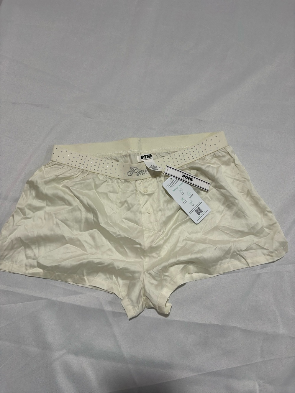 PINK Victoria's Secret Cream Satin Sleep Shorts